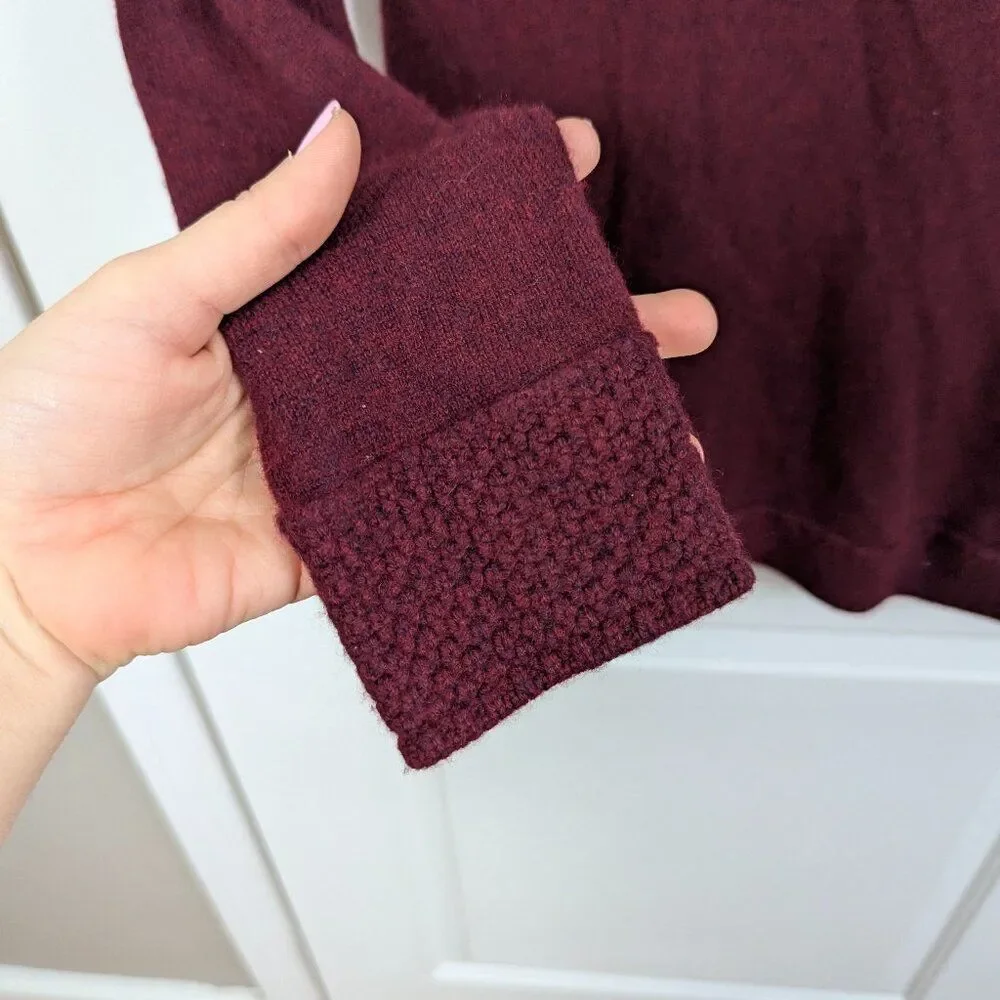 Tory Burch | Burgundy Textured Trim Cashmere V Neck Sweater Size XS